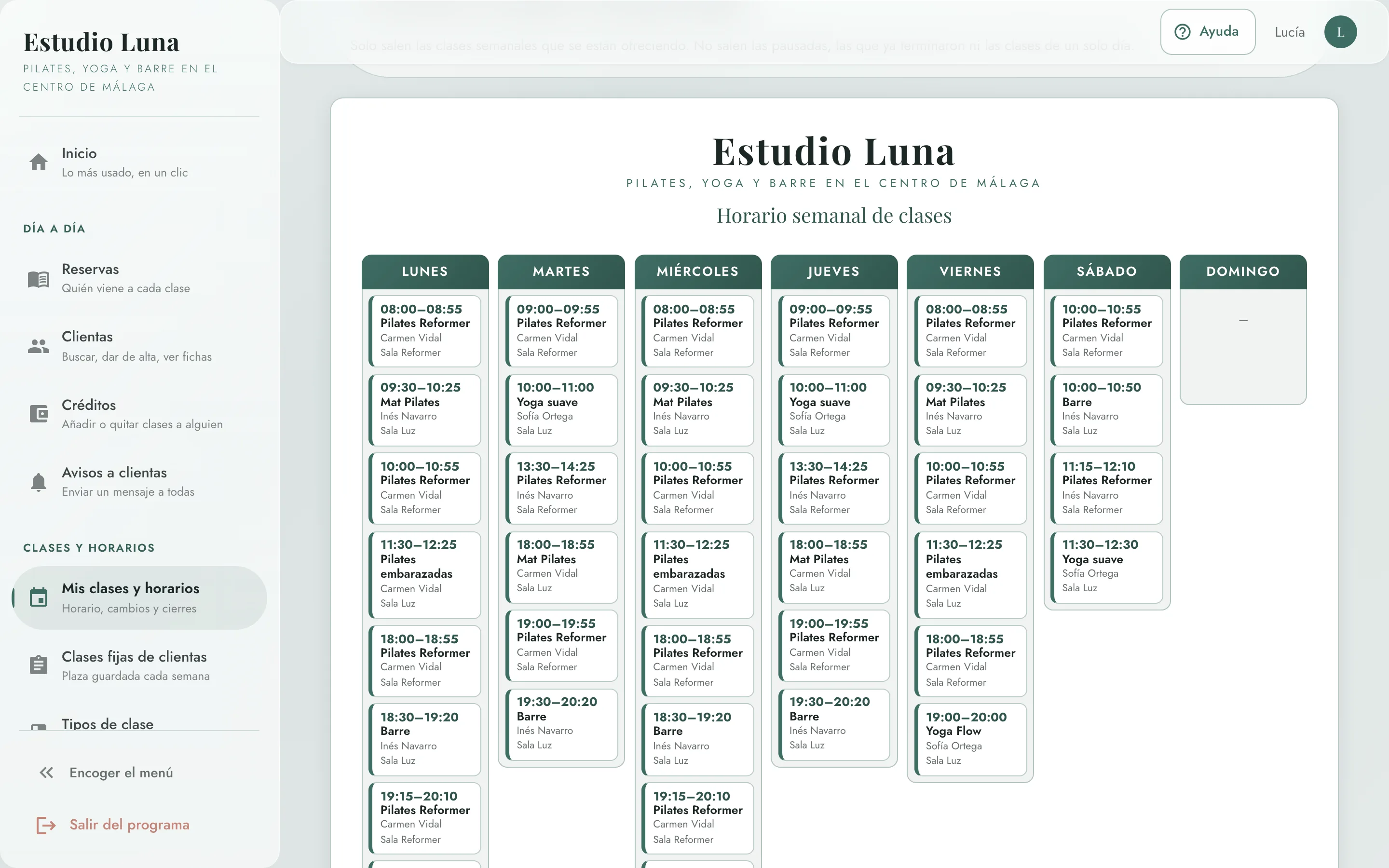 Panel de Corelia: tu horario, siempre al día (datos de ejemplo).